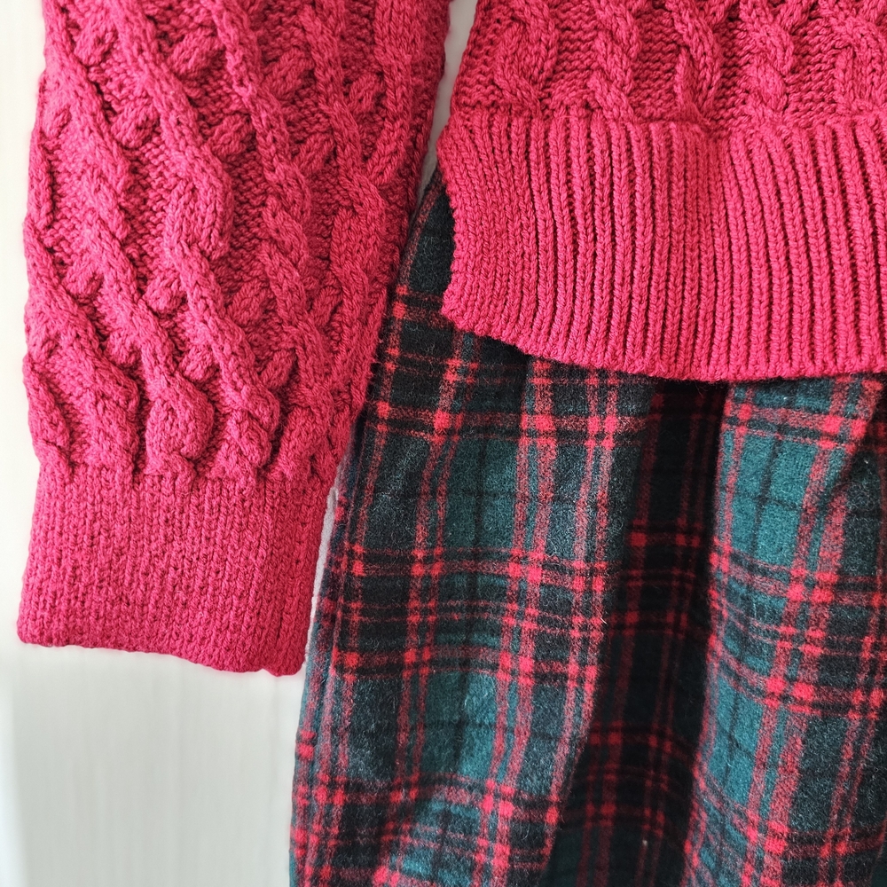 Tommy Bahama Red Knit and Green Plaid Kids Dress - Picture 2 of 3